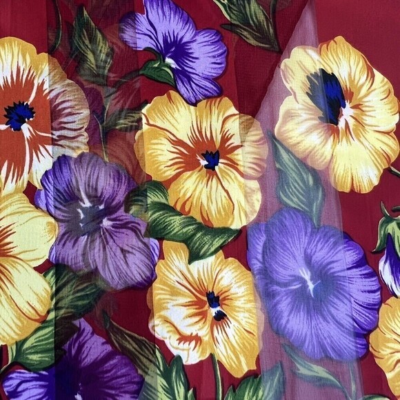 Vintage ELAINE GOLD Scarf Red Floral Poly Chiffon Rectangle Scarf 11"x 52" - Picture 5 of 10